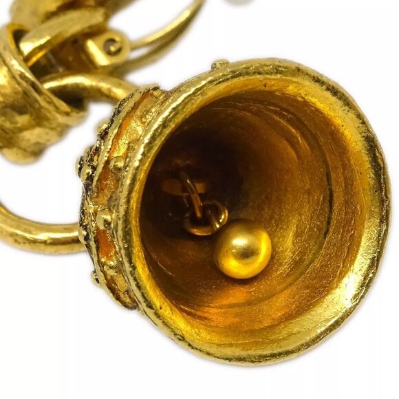 Chanel Gripoix Bell Dangle Earrings Clip-On Gold 94A 124781 - Picture 4 of 8